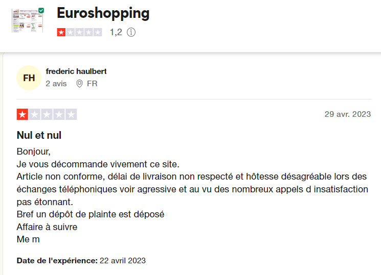 commentaires clients euroshopping